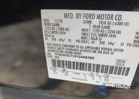 2019 Ford Explorer Sport z USA, uszkodzony, nr VIN 1FM5K8GT2KGA68398